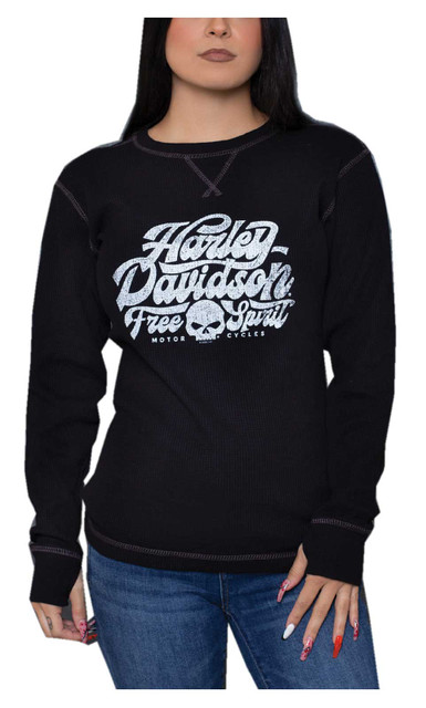 Harley-Davidson Women's Spectre Long Sleeve Thermal Shirt w/ Thumbholes, Black - Wisconsin Harley-Davidson
