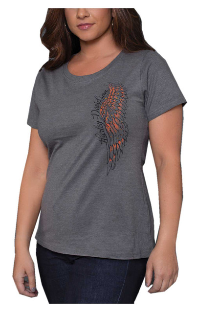 Harley-Davidson Women's Embellished Iridescent Short Sleeve T-Shirt, Gray - Wisconsin Harley-Davidson
