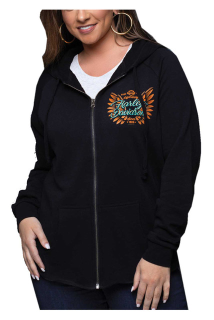 Harley-Davidson Women's Copper Wings Metallic Zip-Up Fleece Hoodie - Black - Wisconsin Harley-Davidson