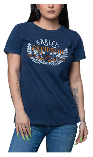 Harley-Davidson Women's Sepia Wing Short Sleeve Crew-Neck T-Shirt, Navy - Wisconsin Harley-Davidson