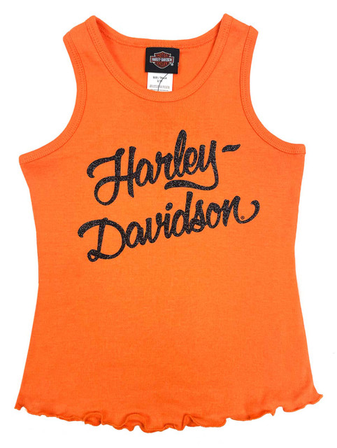 Harley-Davidson Big Girls' Glittery Rib Racerback Sleeveless Tank Top, Orange - Wisconsin Harley-Davidson