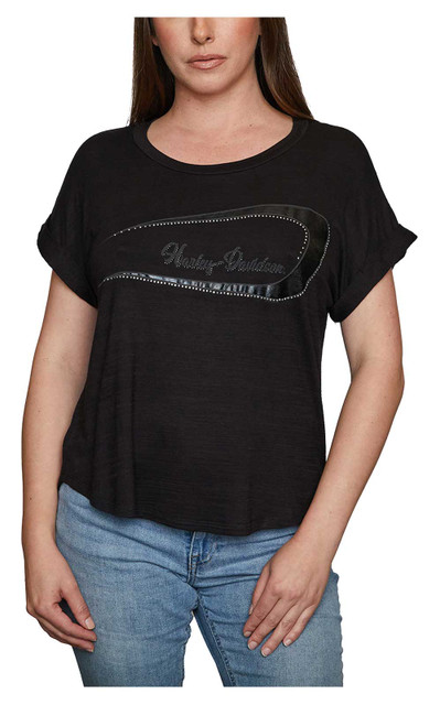 Harley-Davidson Women's Embellished Strider Scoop Neck Short Sleeve Tee, Black - Wisconsin Harley-Davidson