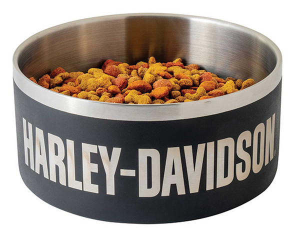 Harley-Davidson Double-Wall Stainless Steel Insulated Pet Bowl - Large - Black - Wisconsin Harley-Davidson