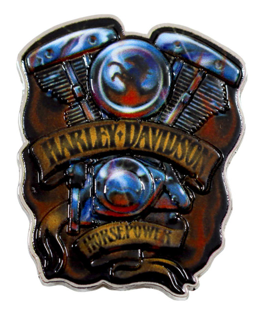 Harley-Davidson 1.5 inch. Chrome Horsepower Engine Metal Pin, Silver Finish - Wisconsin Harley-Davidson