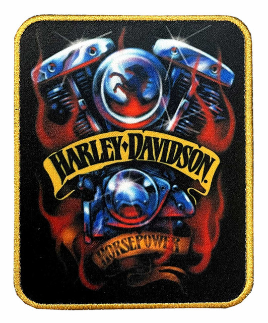 Harley-Davidson 4 in. Embroidered Chrome Horsepower Emblem Sew-On Patch, Black - Wisconsin Harley-Davidson