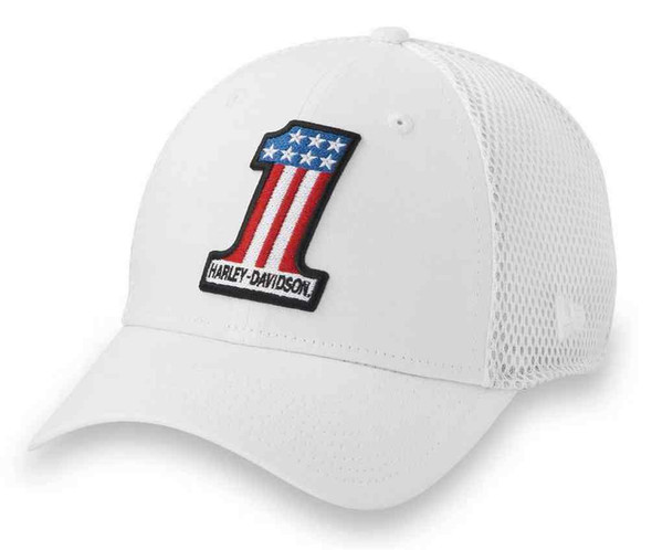 Harley-Davidson Men's #1 Logo Fitted 39THIRTY Baseball Cap - White 99406-25VM - Wisconsin Harley-Davidson