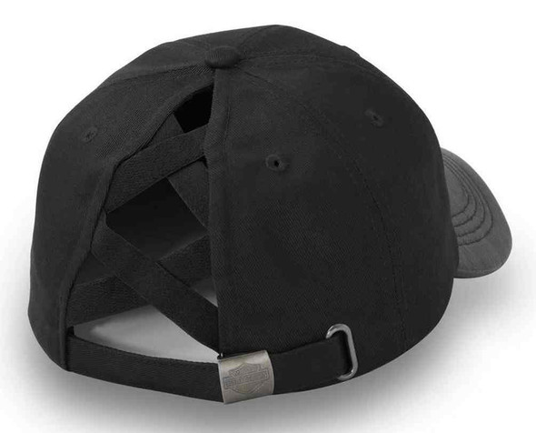 Harley-Davidson® Women's Stacked Bar & Shield Ponytail Cap – Black Harley-Davidson® Women's Stacked Bar & Shield Ponytail Cap – Black