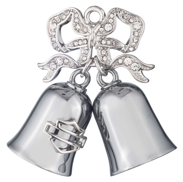 Harley-Davidson Twin Bells w/ Crystal Bow Brass Ride Bell, Silver Plating - Wisconsin Harley-Davidson
