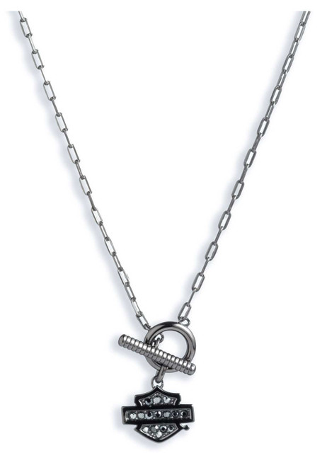 Harley-Davidson Women's 16in. Stones Bar & Shield Toggle Collar Necklace, Silver - Wisconsin Harley-Davidson