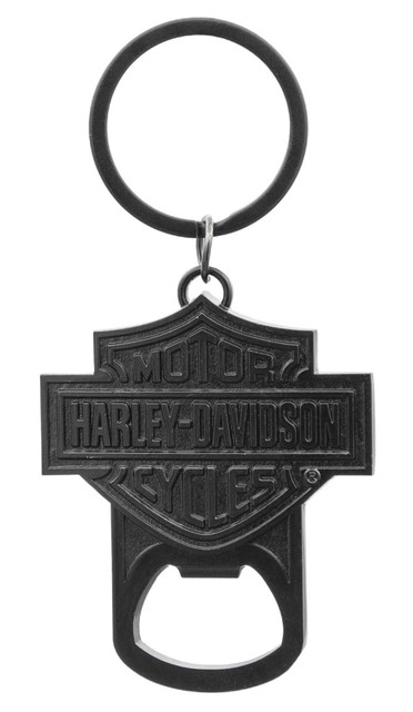 Harley-Davidson Bar & Shield Logo Bottle Opener Metal Key Chain - Black Nickel - Wisconsin Harley-Davidson