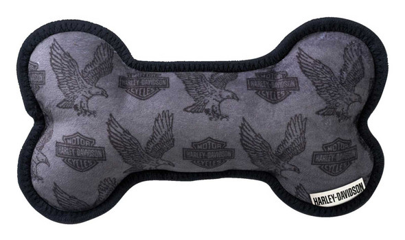 Harley-Davidson Repeat Bar & Shield Eagle Plush Bone Dog Toy w/ Squeaker – Gray - Wisconsin Harley-Davidson