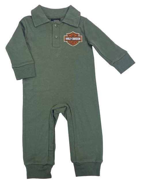 Harley-Davidson Baby Boys' Bar & Shield Knit Button Collar Coveralls – Green - Wisconsin Harley-Davidson