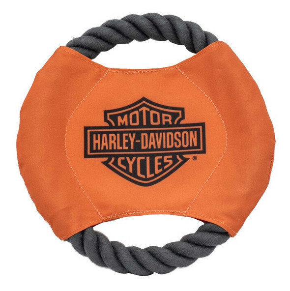 Harley-Davidson Bar & Shield Rope Disc Dog Toy – Size Small, Orange & Black - Wisconsin Harley-Davidson