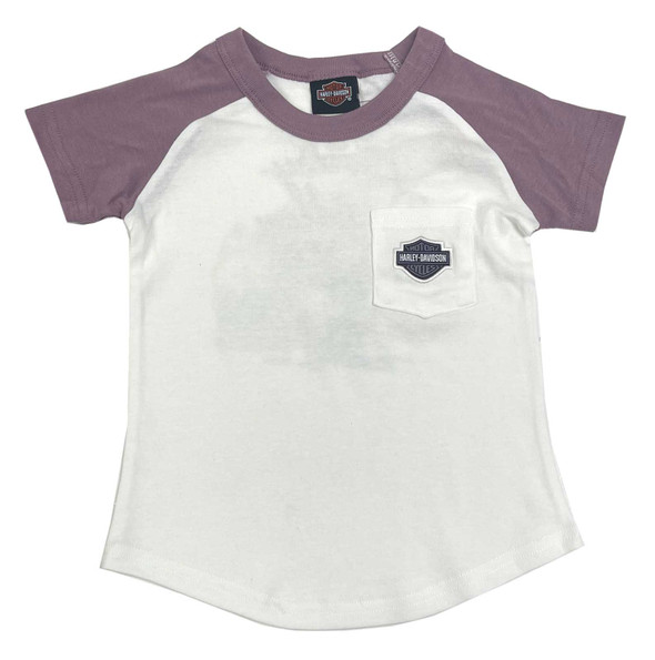 Harley-Davidson Little Girls' Bar & Shield Short Sleeve Toddler Pocket Tee White - Wisconsin Harley-Davidson