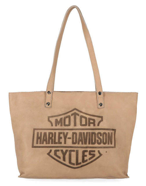 Harley-Davidson Women's Washed Bar & Shield Leather Tote Bag Purse – Brush Tan - Wisconsin Harley-Davidson