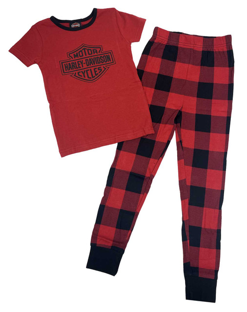 Harley-Davidson Little Girls Bar & Shield 2-Piece Tight Fit Plaid Toddler Pajama - Wisconsin Harley-Davidson