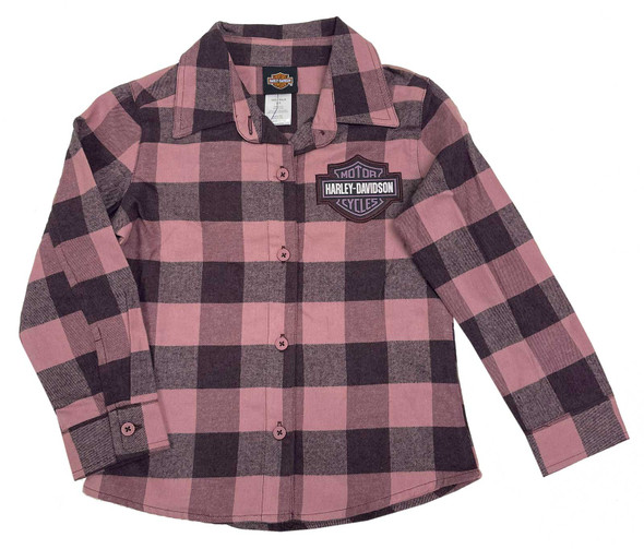 Harley-Davidson Big Girls' Bar & Shield Brushed Plaid Flannel Shirt – Purple - Wisconsin Harley-Davidson