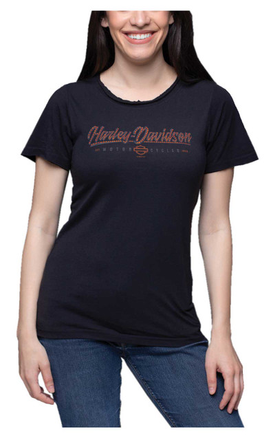 Harley-Davidson Women's Believer Embellished Scoop Neck Short Sleeve Tee, Black - Wisconsin Harley-Davidson