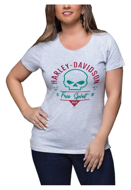 Harley-Davidson Women's Give Willie G Skull Scoop Neck Short Sleeve Tee - White - Wisconsin Harley-Davidson