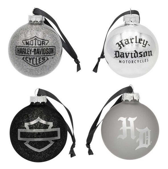 Harley-Davidson Glass Ball Holiday Christmas Tree Ornaments Set of 4 - Wisconsin Harley-Davidson