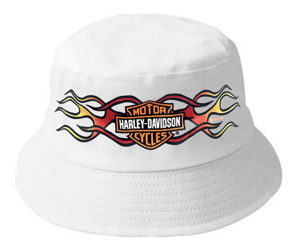 Harley-Davidson Little Boys' Flames Bar & Shield Twill Toddler Bucket Hat, White - Wisconsin Harley-Davidson