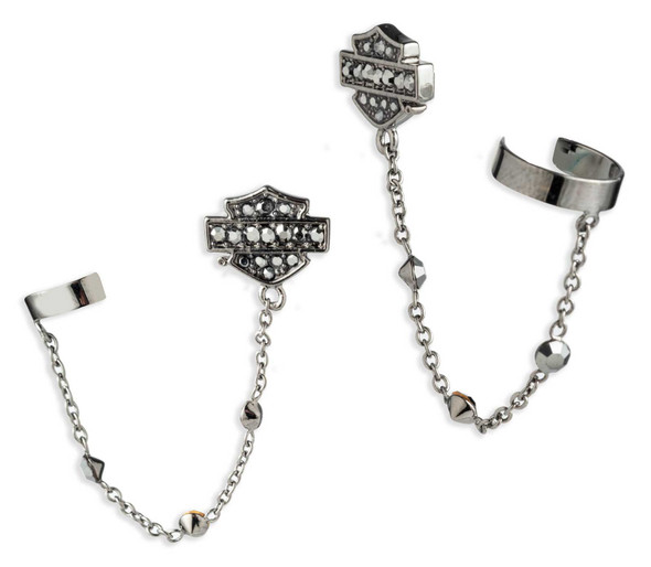 Harley-Davidson Women's Crystal Bar & Shield w/ Chain Ear Cuff Earrings - Wisconsin Harley-Davidson
