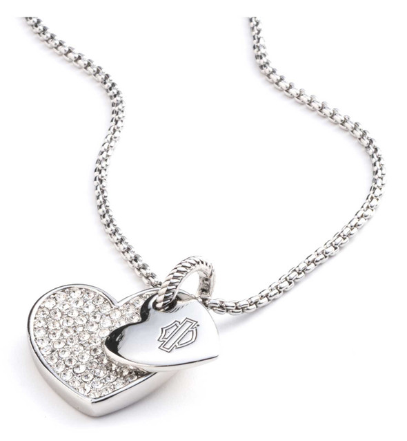 Harley-Davidson Women's 18 in. Double Heart Bar & Shield Logo Charm Necklace - Wisconsin Harley-Davidson