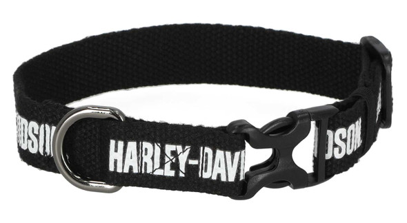Harley-Davidson Cotton Webbing H-D Text Adjustable Pet Collar – Black/White - Wisconsin Harley-Davidson