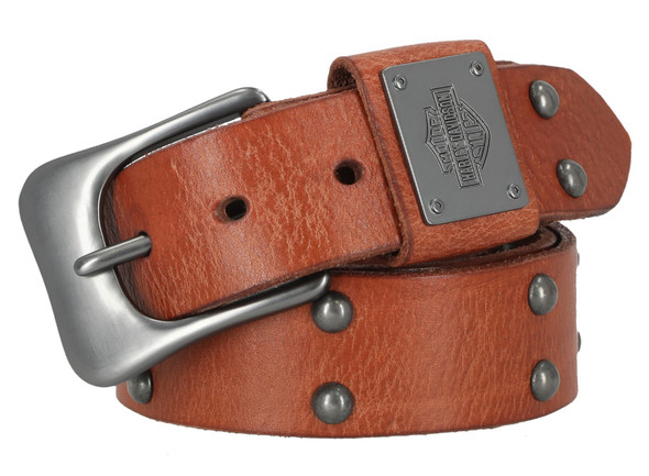 Harley-Davidson Men's Western Dome Studded Genuine Leather Belt - Brown - Wisconsin Harley-Davidson