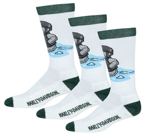 Harley-Davidson Women's Snowman Biker Holiday Crew Riding Socks- White - 3 Pairs - Wisconsin Harley-Davidson