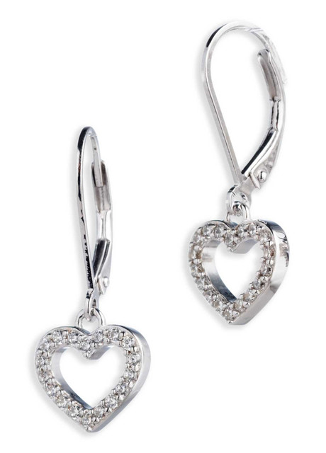 Harley-Davidson Women's Crystal Pave Heart Drop Earrings - Sterling Silver - Wisconsin Harley-Davidson