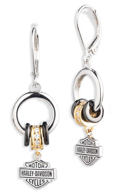 Harley-Davidson Women's Tri-Tone Crystal Bar & Shield Charm Drop Earrings - Wisconsin Harley-Davidson