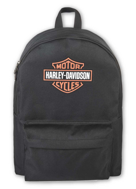 Harley-Davidson Bar & Shield Graphic Backpack w/Adjustable Straps - Black/Orange - Wisconsin Harley-Davidson