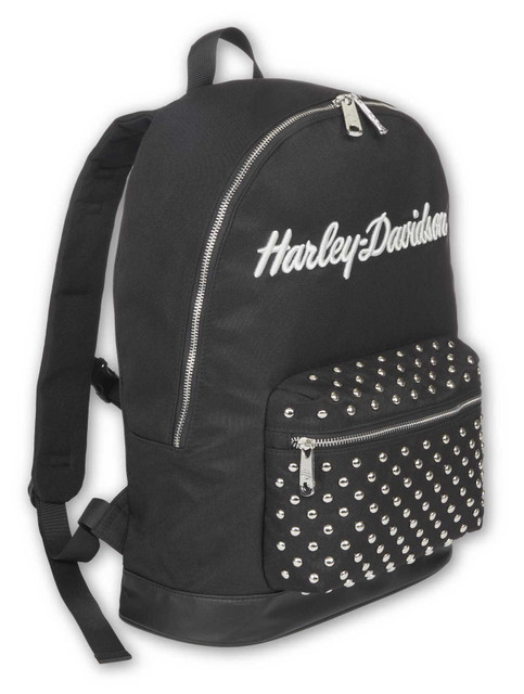 Harley-Davidson ブラックバックパック Harley-Davidson® Women's Classic Studded Backpack, 3D Embroidered