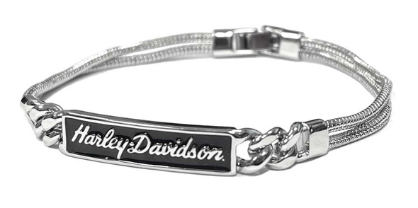 Harley-Davidson Women's Boxed H-D Name Plate Flex Snake Chain Bracelet, Silver - Wisconsin Harley-Davidson