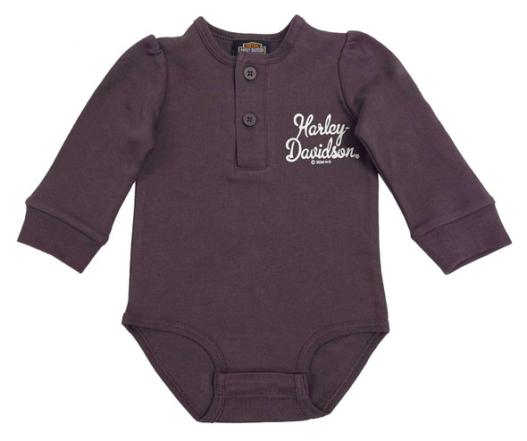 Harley-Davidson Baby Girls Henley H-D Script Creeper Long Sleeve - Purple - Wisconsin Harley-Davidson