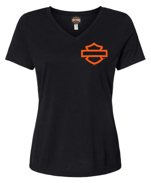 Harley-Davidson Women's Open Bar & Shield On Black Short Sleeve T-Shirt - Wisconsin Harley-Davidson