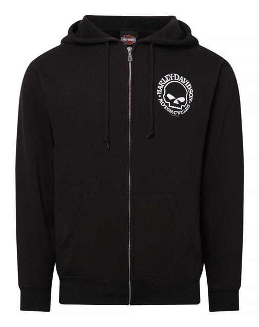Harley-Davidson Men's Willie G Skull Logo Zip-Up Hoodie Sweatshirt, Black - Wisconsin Harley-Davidson