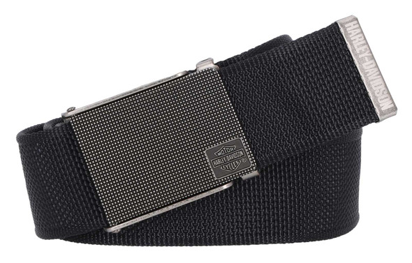 Harley-Davidson Men's Bar & Shield Logo Bottle Opener Nylon Web Belt - Black - Wisconsin Harley-Davidson