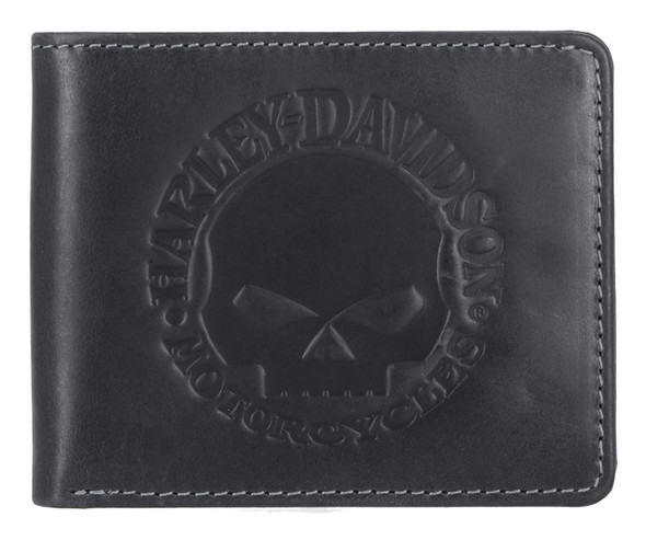 Harley-Davidson Men's Willie G Skull Logo Billfold Leather Wallet, Black - Wisconsin Harley-Davidson
