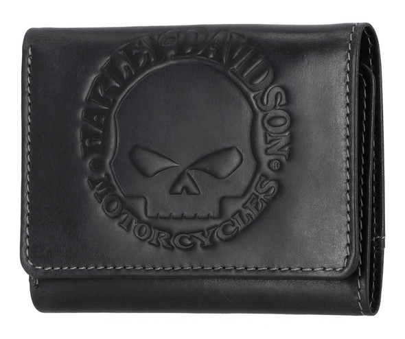 Harley-Davidson® Men's Willie G Skull Snap Tri-Fold Leather Wallet