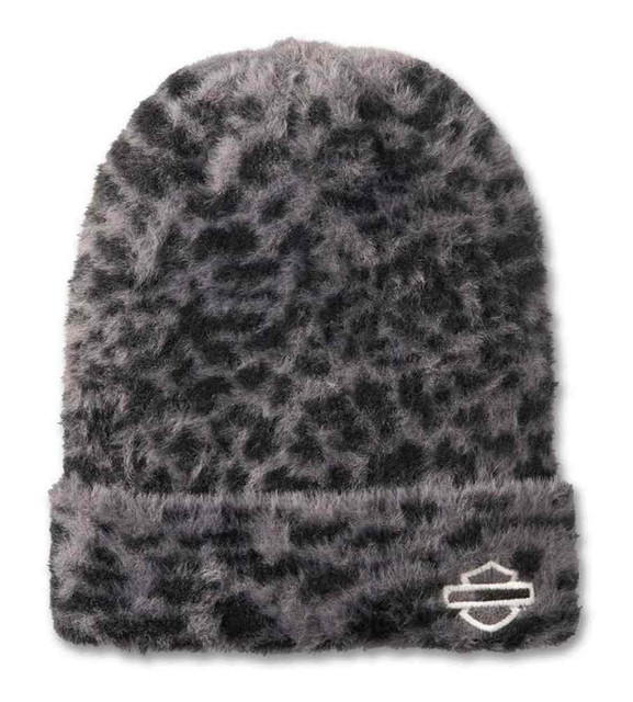 Harley-Davidson Women's Wild Cat Fuzzy Winter Beanie, Black 97677-25VW - Wisconsin Harley-Davidson