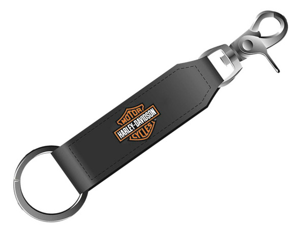 Harley-Davidson Iconic Bar & Shield Logo Leather Strap Key Chain, Black - Wisconsin Harley-Davidson