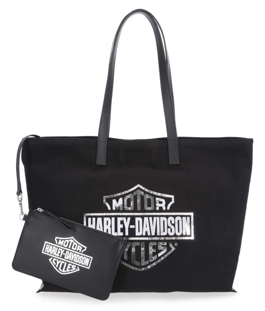 Harley-Davidson Women's Mirror Bar & Shield Logo Canvas Tote Bag - Black - Wisconsin Harley-Davidson