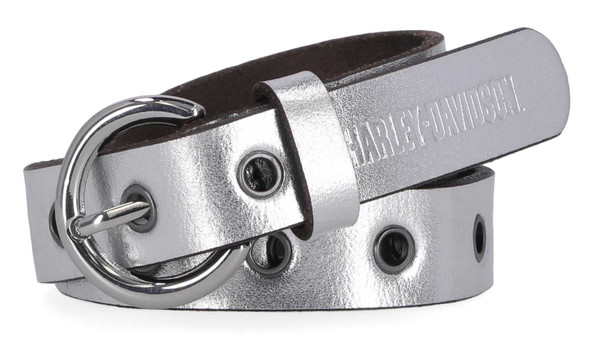 Harley-Davidson Women's B&S Eyelet Metallic Genuine Leather Belt, Silver - Wisconsin Harley-Davidson