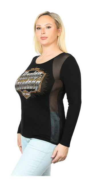 Harley-Davidson® Women's Aggressive Logo Mesh Detail Long Sleeve T