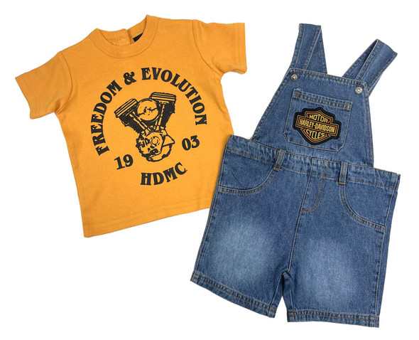 Harley-Davidson Baby Boys' 2-Piece Bar & Shield Newborn Tee & Denim Overall Set - Wisconsin Harley-Davidson