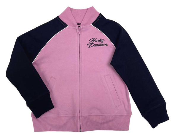 Harley-Davidson Little Girls' Roses Knit Varsity Sweatshirt Jacket, Pink/Black - Wisconsin Harley-Davidson
