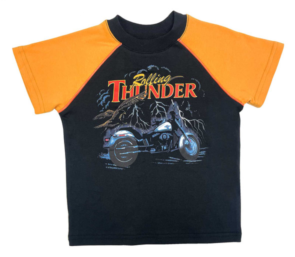 Harley-Davidson Big Boys' Thunder Short Sleeve Knit Raglan Shirt, Black/Orange - Wisconsin Harley-Davidson