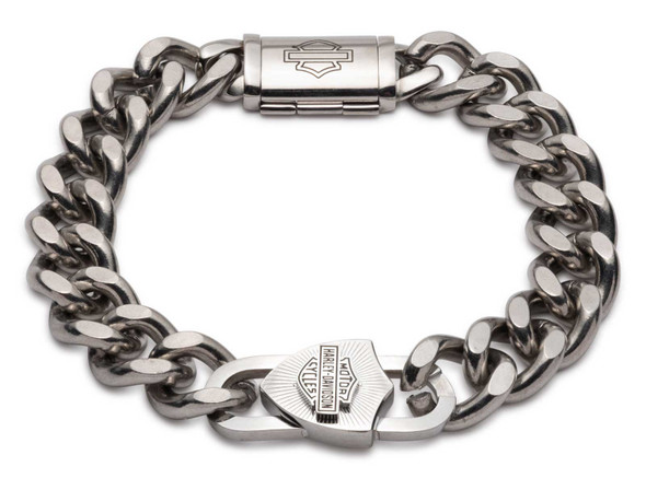Harley-Davidson Men's Bar & Shield Padlock Curb Chain Bracelet - Stainless Steel - Wisconsin Harley-Davidson